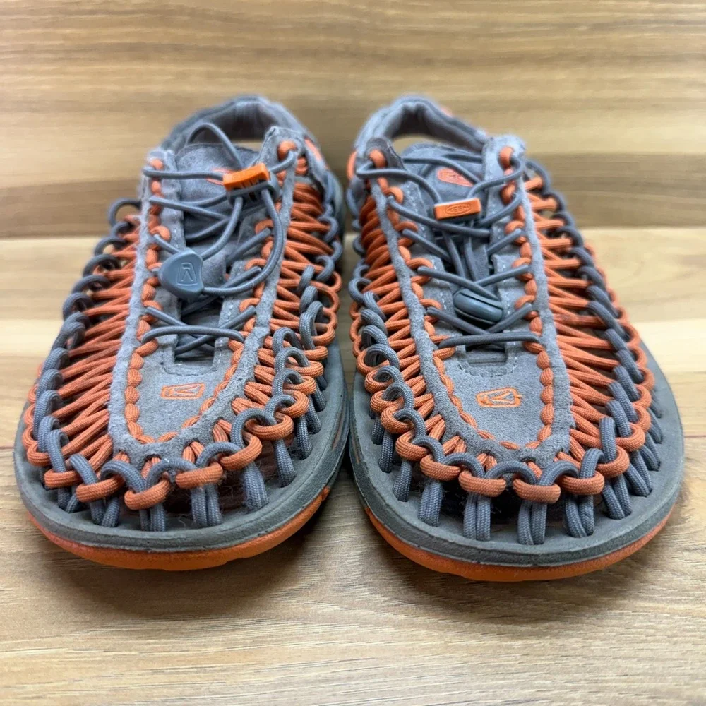 Keen Uneek Rope Slip On Sandals Mens 8.5 Orange Gray Travel Vacation Trail